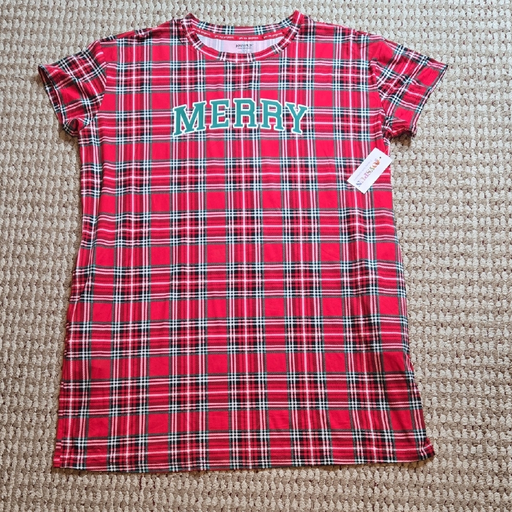 Joyspun Ladies Sleepwear Shirt Brilliant Red Merry Nightgown Large - XL Top